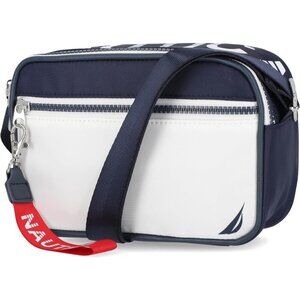 women's Indigo/White High Seas Camera Crossbody Imported zipper pocket